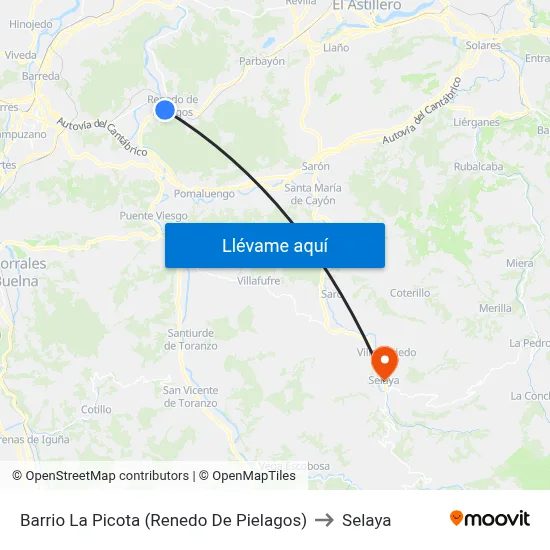 Barrio La Picota (Renedo De Pielagos) to Selaya map