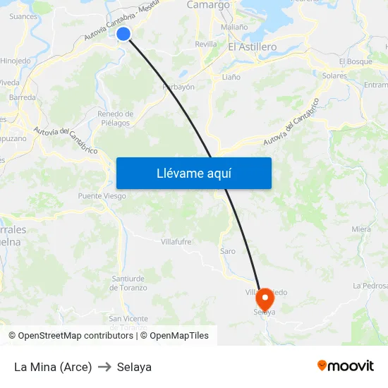 La Mina (Arce) to Selaya map