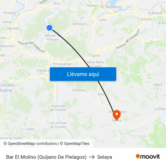 Bar El Molino (Quijano De Pielagos) to Selaya map