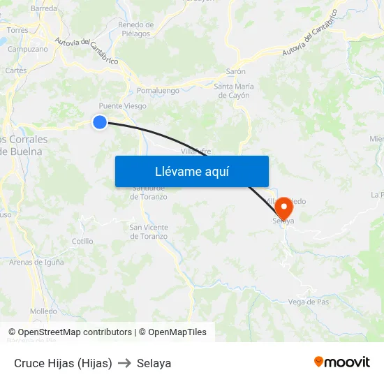 Cruce Hijas (Hijas) to Selaya map