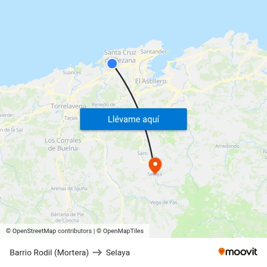 Barrio Rodil (Mortera) to Selaya map
