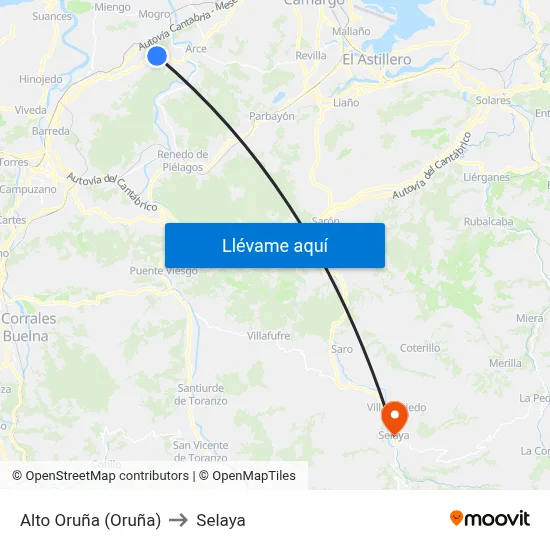 Alto Oruña (Oruña) to Selaya map