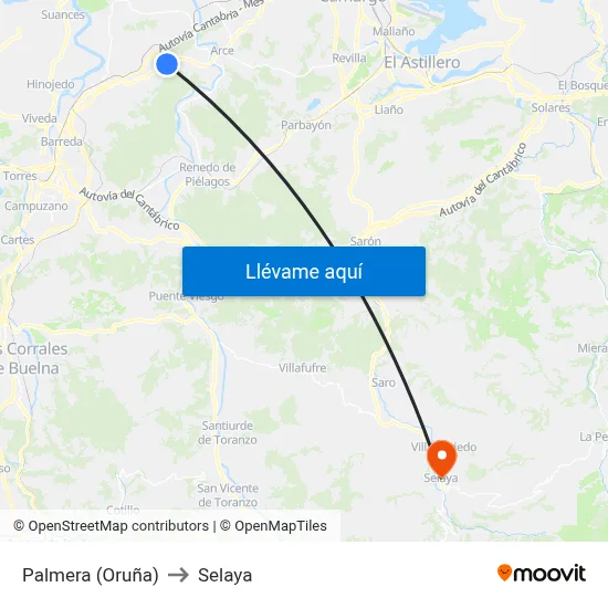 Palmera (Oruña) to Selaya map