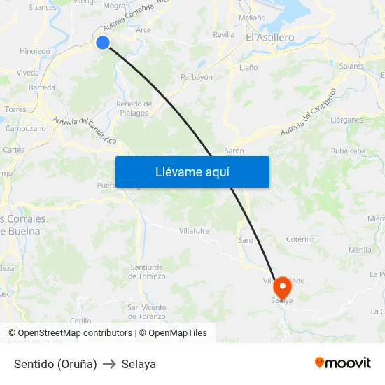 Sentido (Oruña) to Selaya map