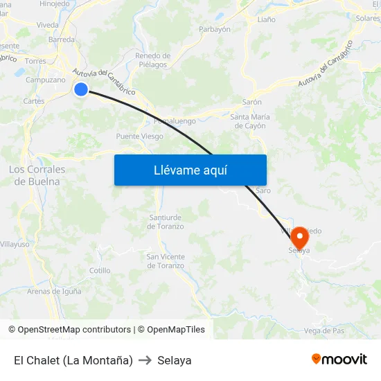 El Chalet (La Montaña) to Selaya map