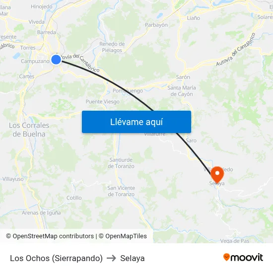 Los Ochos (Sierrapando) to Selaya map