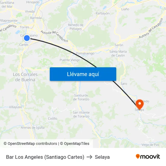 Bar Los Angeles (Santiago Cartes) to Selaya map