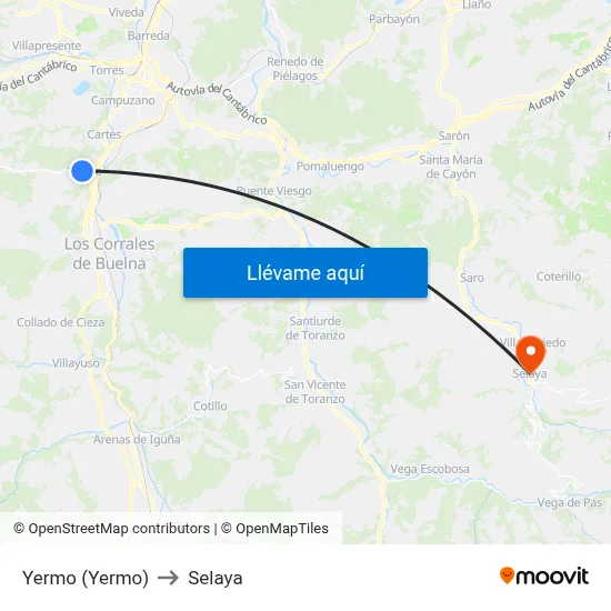 Yermo (Yermo) to Selaya map