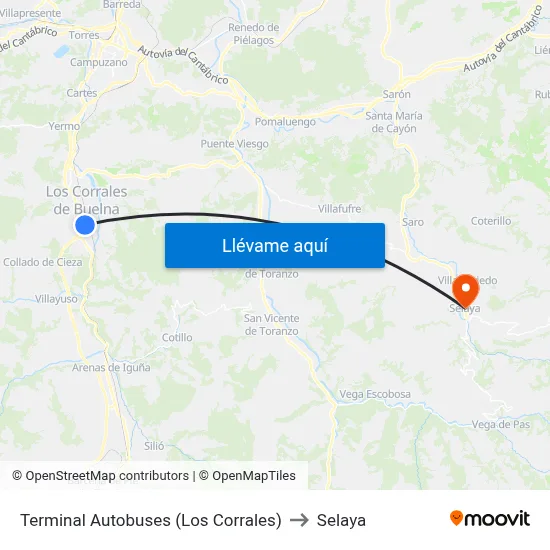 Terminal Autobuses (Los Corrales) to Selaya map