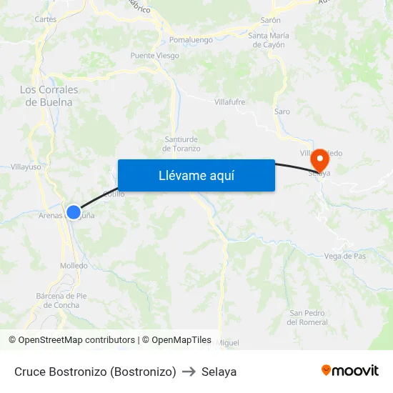 Cruce Bostronizo (Bostronizo) to Selaya map