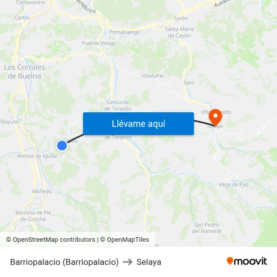 Barriopalacio (Barriopalacio) to Selaya map