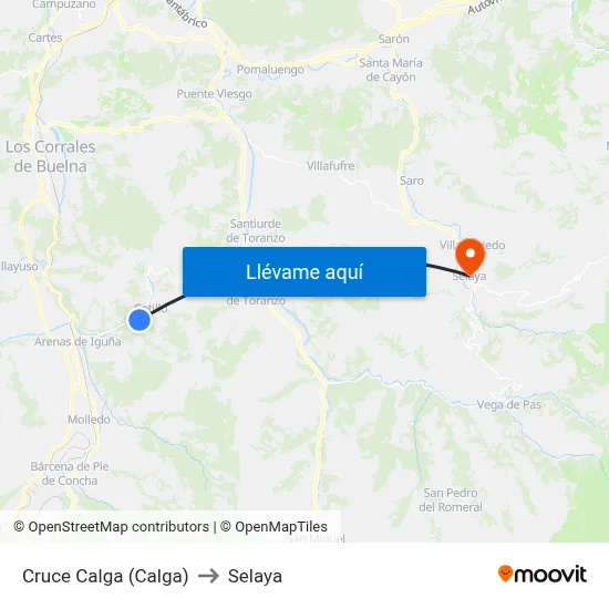 Cruce Calga (Calga) to Selaya map
