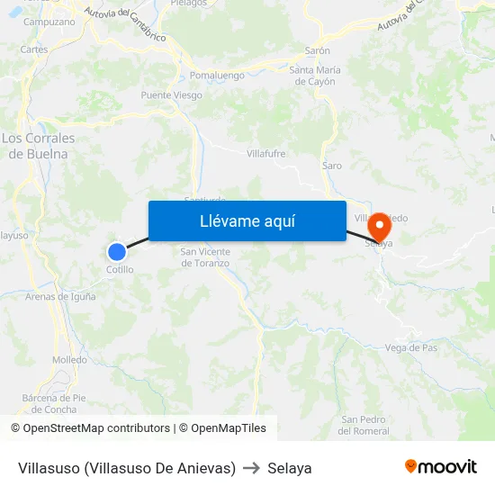 Villasuso (Villasuso De Anievas) to Selaya map