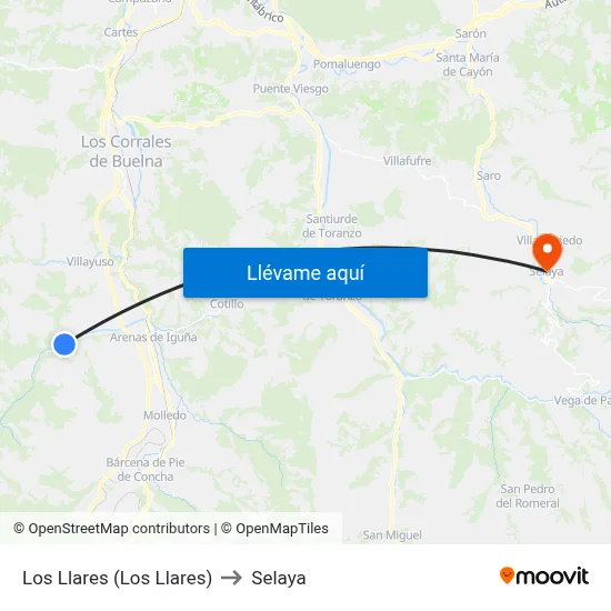 Los Llares (Los Llares) to Selaya map