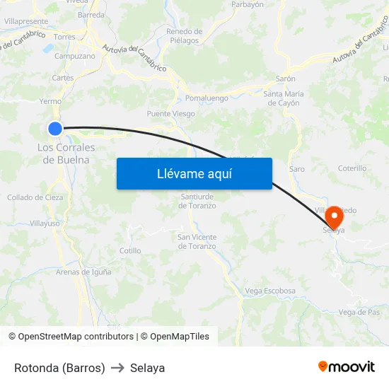 Rotonda (Barros) to Selaya map
