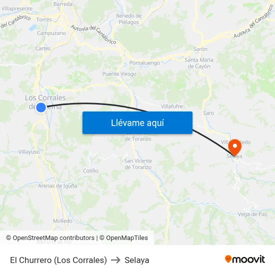 El Churrero (Los Corrales) to Selaya map