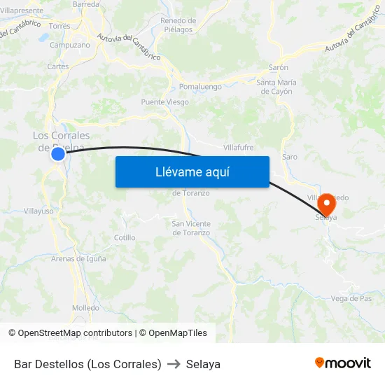 Bar Destellos (Los Corrales) to Selaya map