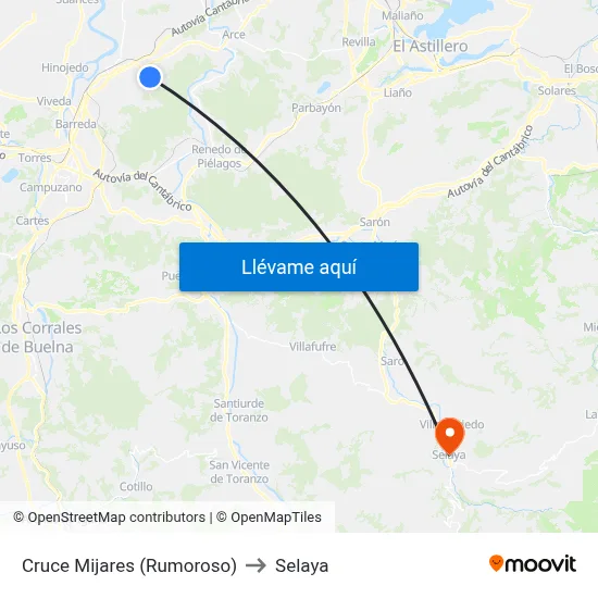 Cruce Mijares (Rumoroso) to Selaya map