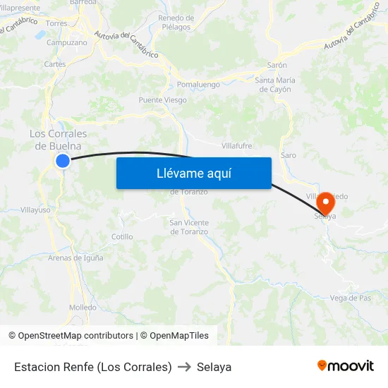Estacion Renfe (Los Corrales) to Selaya map