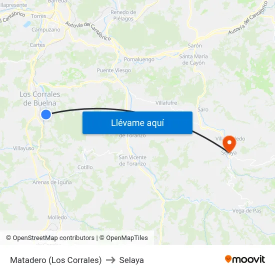 Matadero (Los Corrales) to Selaya map