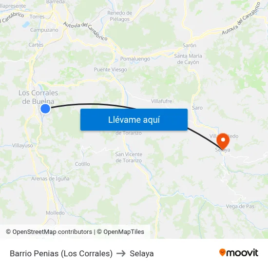 Barrio Penias (Los Corrales) to Selaya map