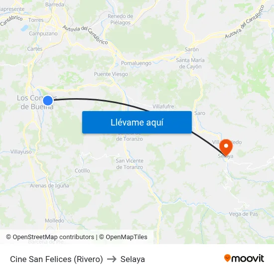 Cine San Felices (Rivero) to Selaya map