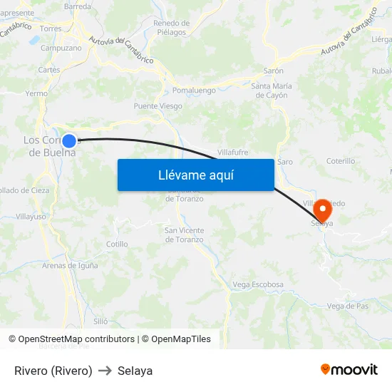 Rivero (Rivero) to Selaya map