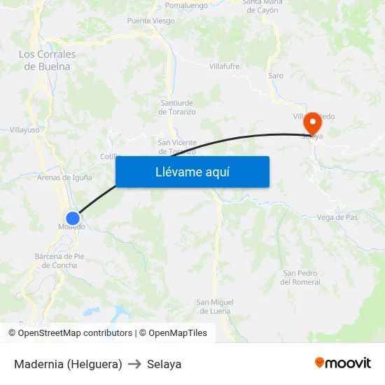 Madernia (Helguera) to Selaya map