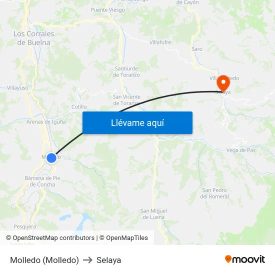 Molledo (Molledo) to Selaya map