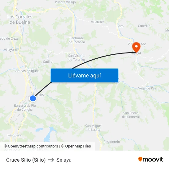 Cruce Silio (Silio) to Selaya map