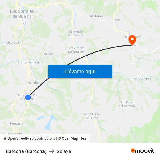 Barcena (Barcena) to Selaya map
