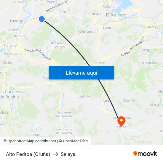 Alto Pedroa (Oruña) to Selaya map