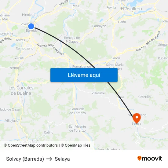 Solvay (Barreda) to Selaya map