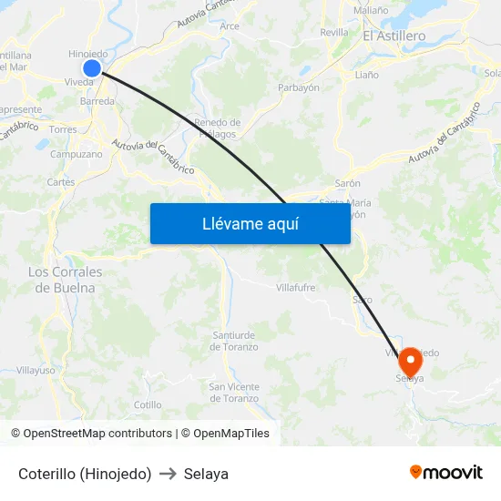 Coterillo (Hinojedo) to Selaya map