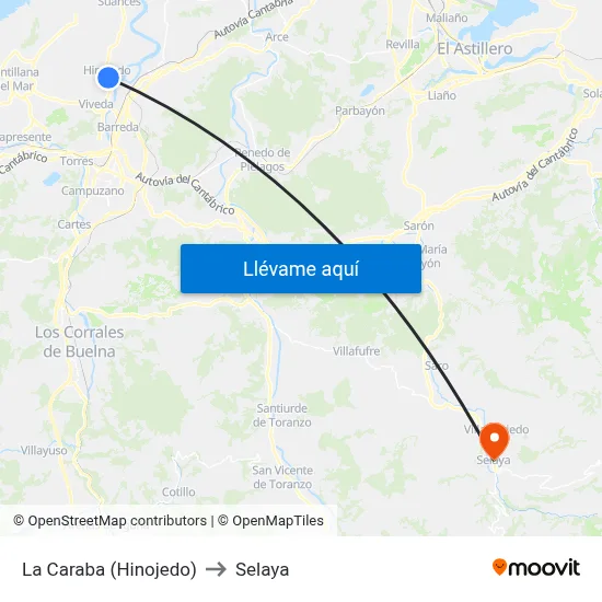 La Caraba (Hinojedo) to Selaya map