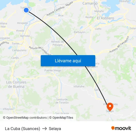 La Cuba (Suances) to Selaya map