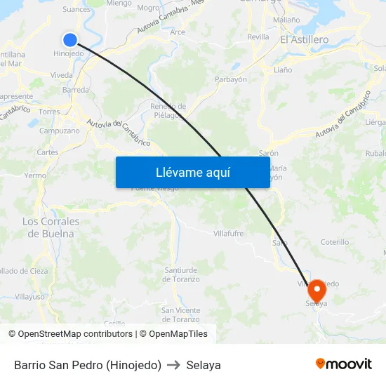 Barrio San Pedro (Hinojedo) to Selaya map