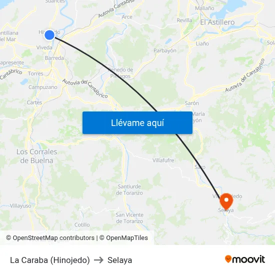 La Caraba (Hinojedo) to Selaya map