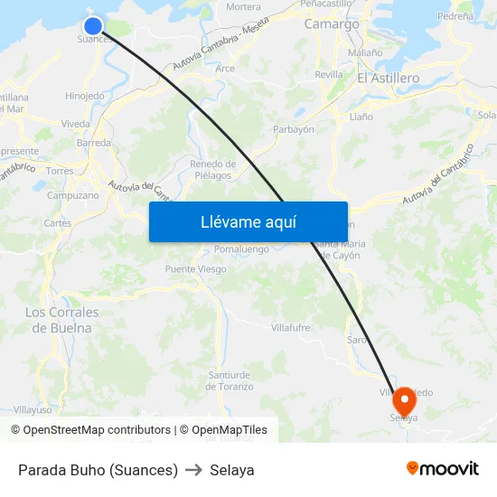 Parada Buho (Suances) to Selaya map