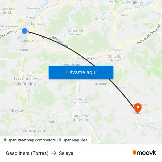 Gasolinera (Torres) to Selaya map