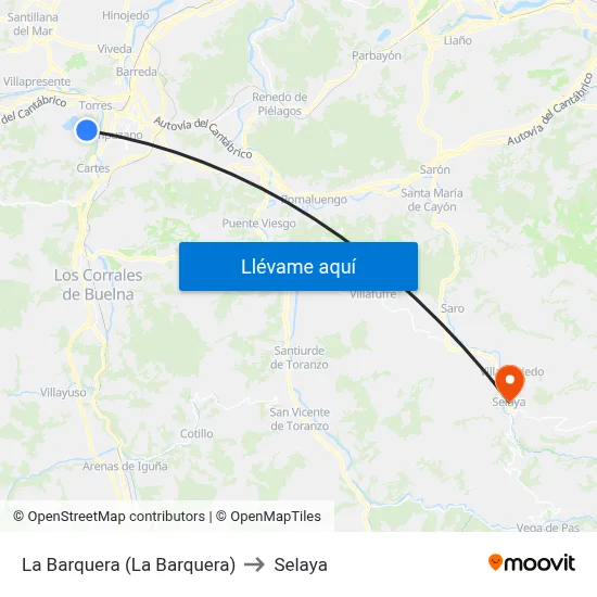 La Barquera (La Barquera) to Selaya map