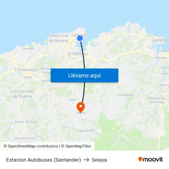 Estacion Autobuses (Santander) to Selaya map