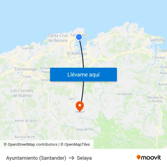 Ayuntamiento (Santander) to Selaya map