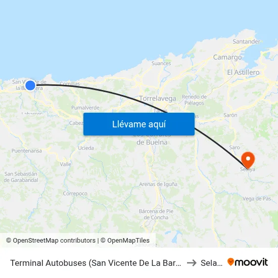 Terminal Autobuses (San Vicente De La Barquera) to Selaya map