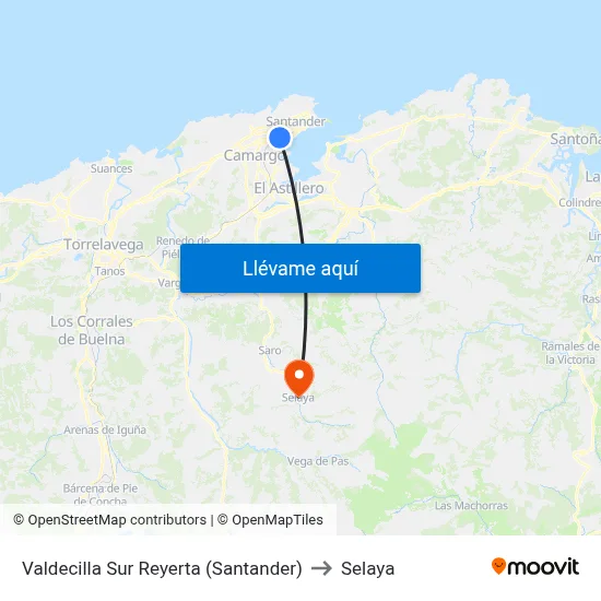 Valdecilla Sur Reyerta (Santander) to Selaya map