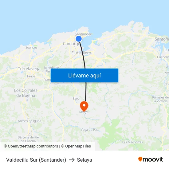 Valdecilla Sur (Santander) to Selaya map