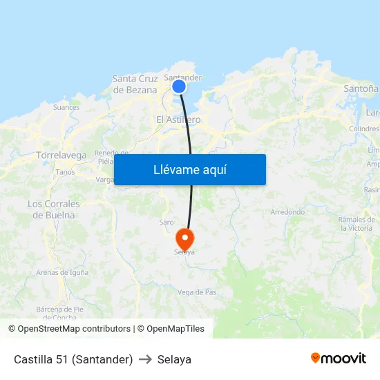 Castilla 51 (Santander) to Selaya map