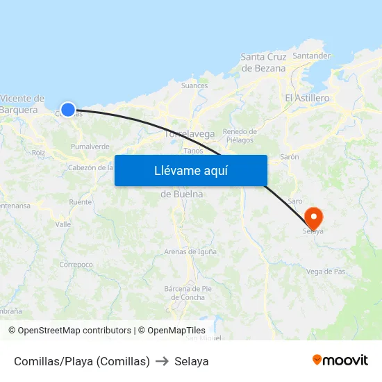 Comillas/Playa (Comillas) to Selaya map