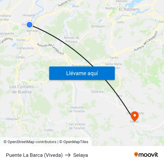 Puente La Barca (Viveda) to Selaya map