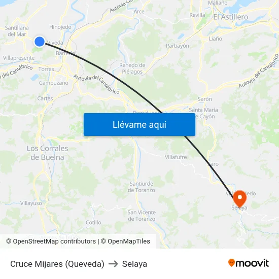 Cruce Mijares (Queveda) to Selaya map